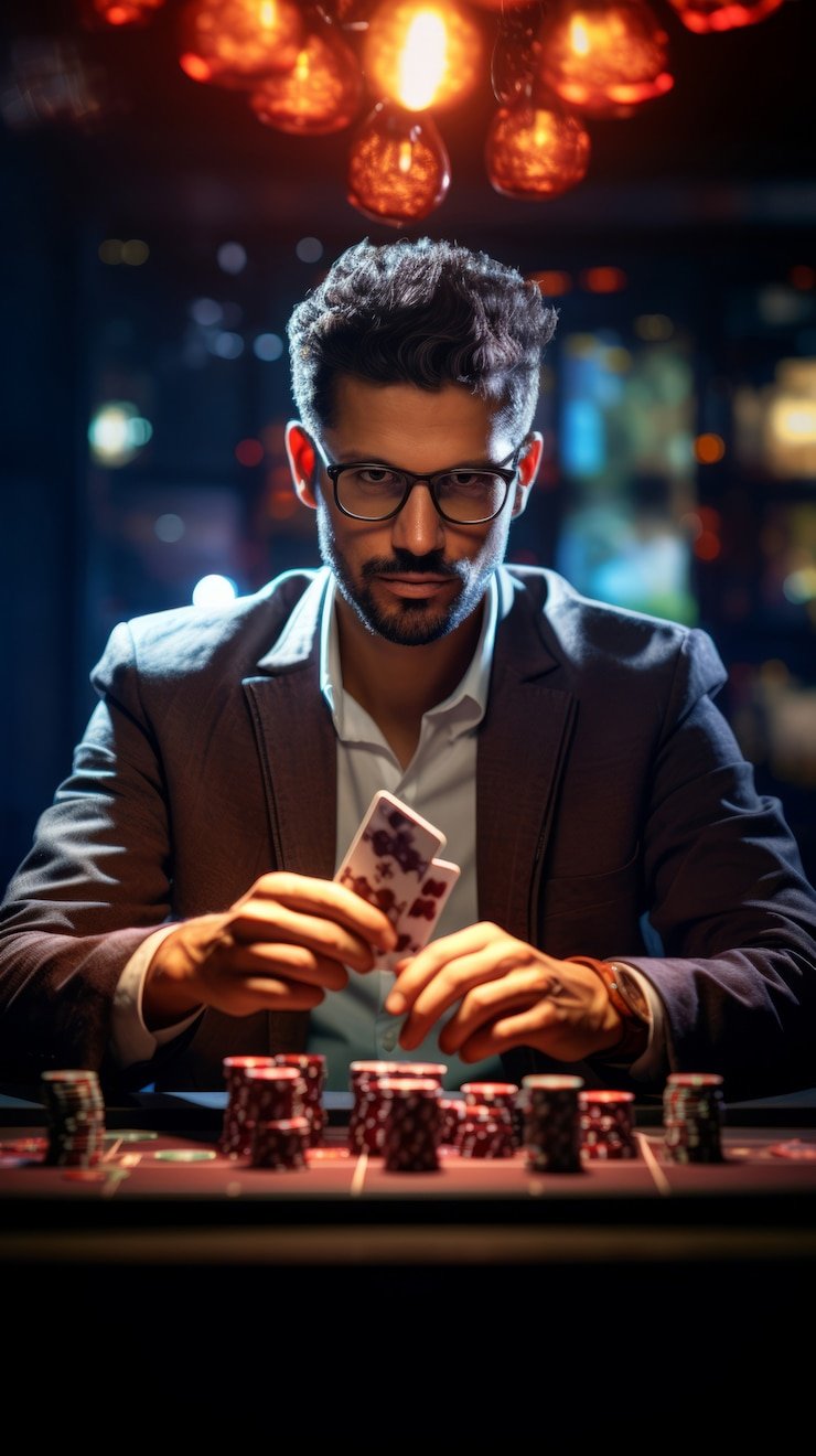 Dealer profesional meja Texas Hold'em Bonus puncak toto menampilkan kartu di atas meja hijau