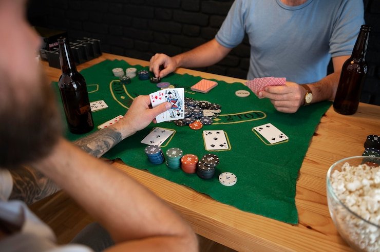 Antarmuka permainan Texas Hold'em Bonus puncak toto menampilkan kartu tangan, pot, dan tombol aksi